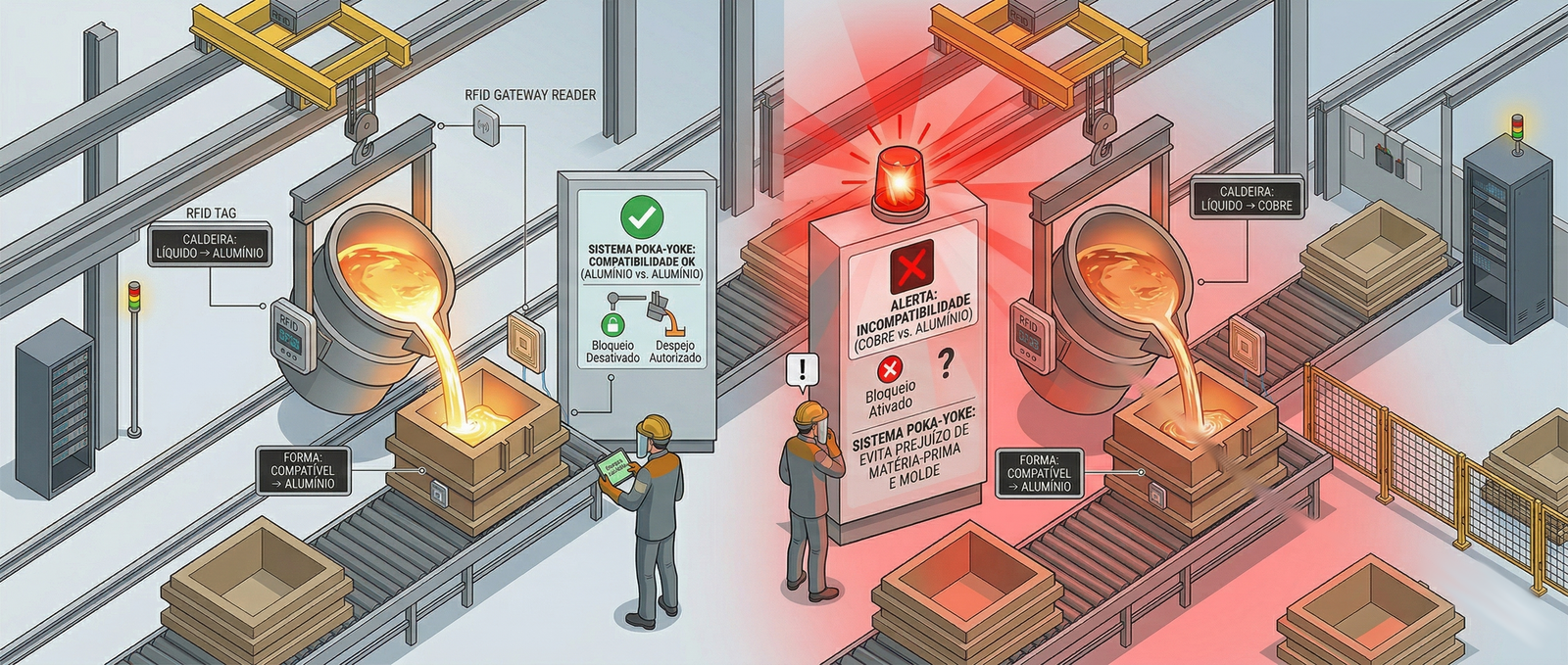 Diagrama lógico de intertravamento e Poka-Yoke digital em zona crítica